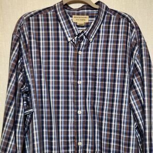 Duluth Wrinkle Free Long Sleeve Blue White Rust Orange Plaid Button 2XL